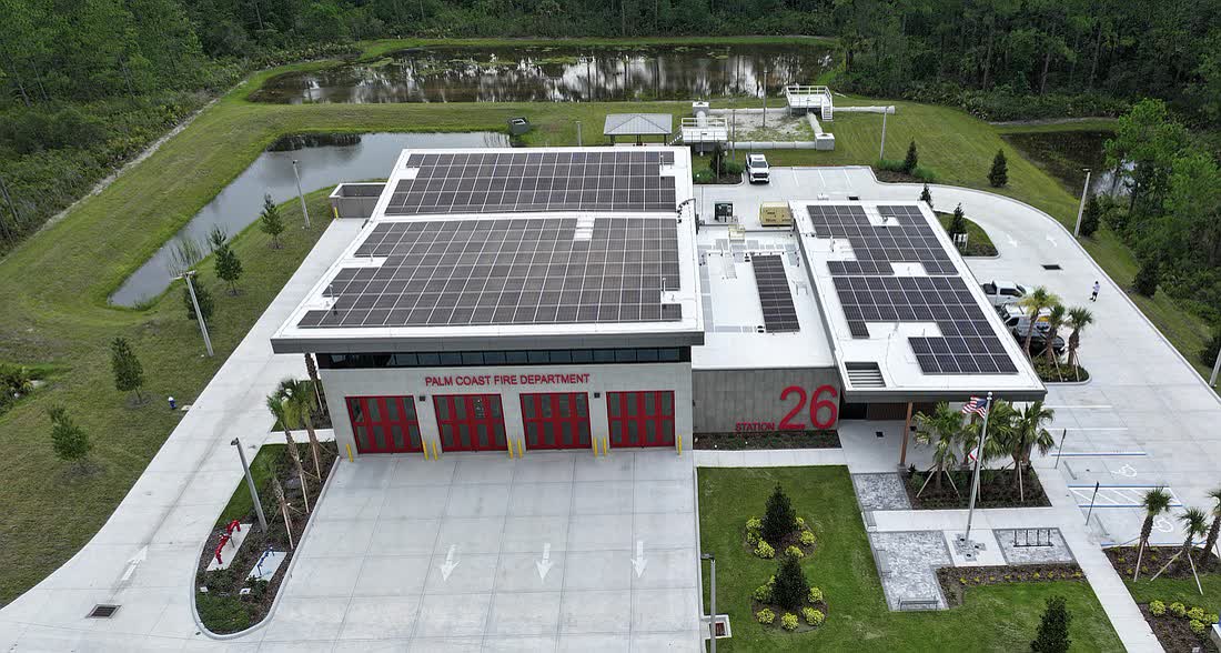 Aerial view of the solar array Solar-Fit installed on Palm Coast Fire Station 26