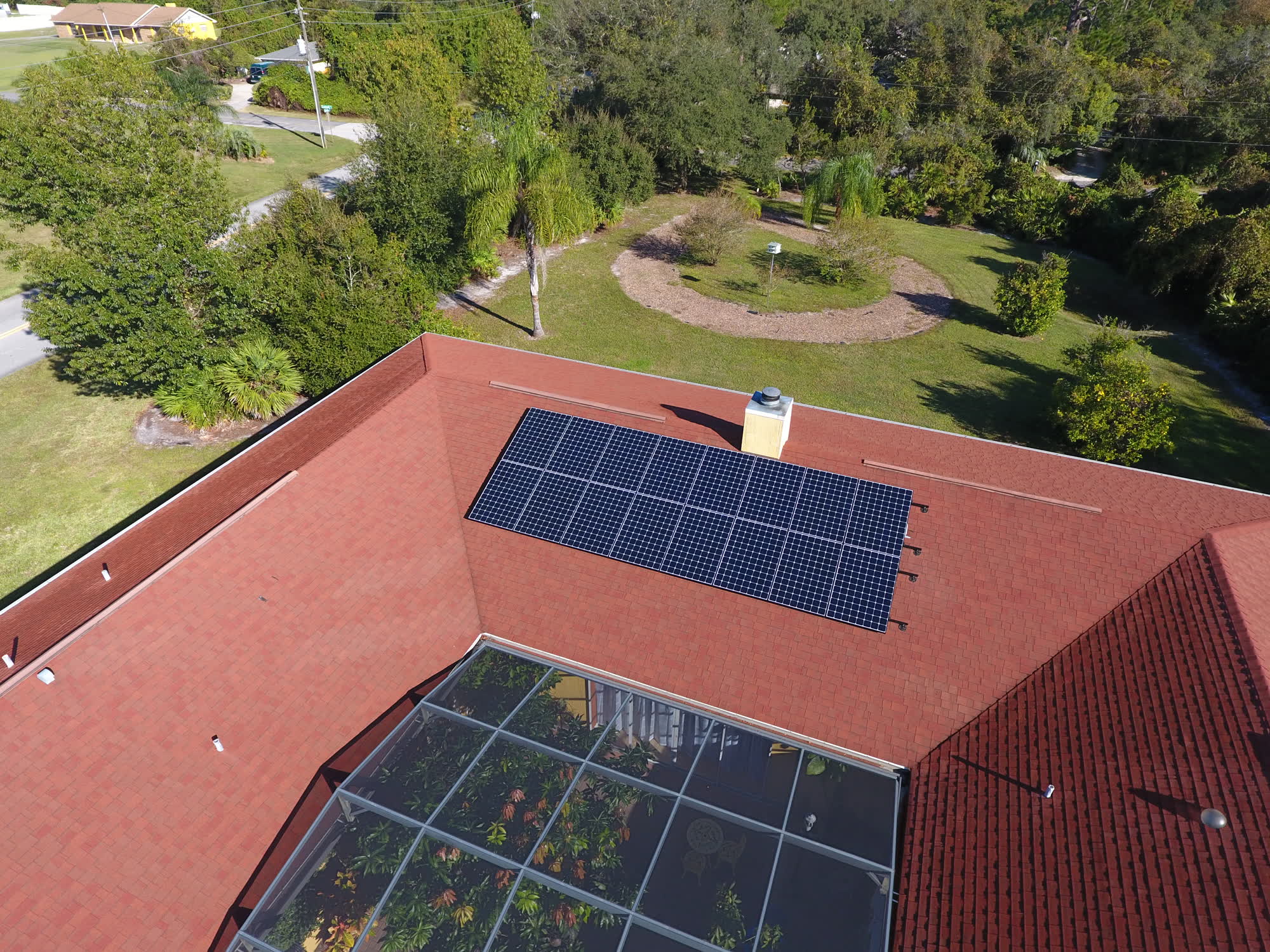 Aerial of an Orange City home with rooftop solar